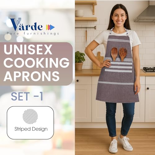 Image of Unisex Cooking Aprons | Waterproof Apron | Striped Design with 2 Front Pockets & Adjustable Neck Strap | Durable, Oil & Stain Resistant | Chef Apron for Cooking