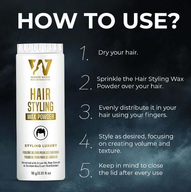 White Wolf Hair Styling Powder Wax for Men – Matte Finish, Strong Hold & Volumizing Hair Powder with Rice Starch, Argan Oil & Basil Extract – Texturizing & Oil Control Hair Styling Product – 10g 2