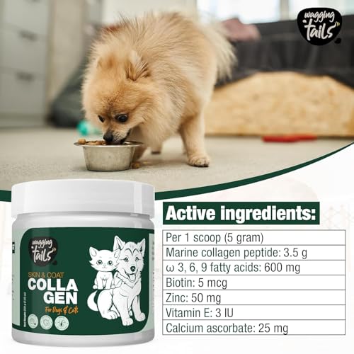 Image of Wagging Tails Skin & Coat Collagen for Dogs & Cats |Marine Collagen with Omega 3, 6 & 9, Biotin|Reduces Shedding & Itching|Shiny Fur & Healthy Skin|200g Powder|Pack of 2
