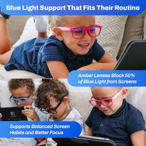 Image of DefenderShield Blue Light Blocking Glasses Kid Series for Computer, Mobile, Gaming, Sleep-Purple - Anti Eye Strain, Headache