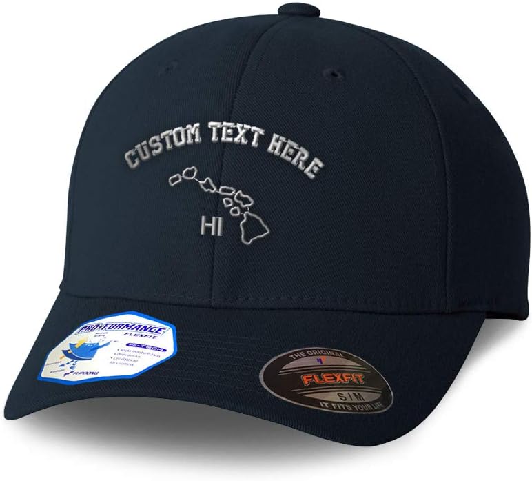 Custom Flexfit Hats for Men & Women Hawaii State Map Hi Embroidery Polyester