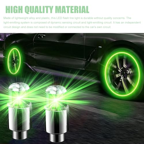 Yumfugu 6 PCS Car Hot Wheels Wheel Hub Light, American Style Flashing Breathing Light with Inner Tube Valve, Cool Lighting Modification Accessories, for Most Cars, Bicycles, Motorcycles (Green) - Thumbnail 3
