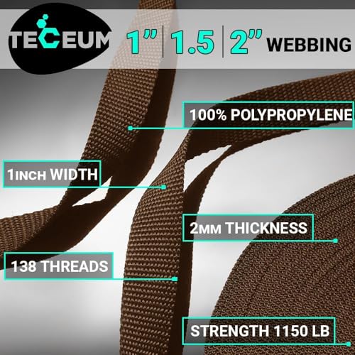 Image of TECEUM 3 /4 inch & 5 /8 inch & 1 inch & 1.5 inch & 2 inch Webbing - 10 25 50 Yards - 40+ Colors - Heavy Duty 1 Inch 1.5 Inch 2 Inch Backpack Straps - Webbing for Outdoors Indoors Crafting DIY