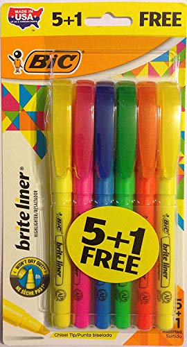 Bic Brite Liner Highlighters Chisel Tip Multi-Color Bonus Size Package 5+1 Highlighters Per Package