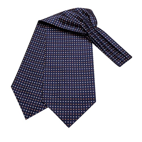 Image of Hi-Tie Silk Ascot for Men Self Tie Men's Cravat and Flower Lapel Pin Handkerchief Cufflinks Set for Wedding Party