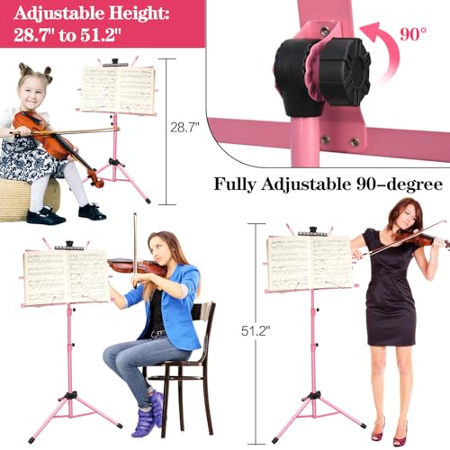 1 Pack Music Stand, 2 in 1 Dual-Use Folding Sheet Music Stand, Lightweight Portable Adjustable Desktop Book Stand with Music Sheet Clip Holder & Carrying Bag