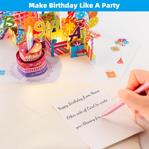 Image of 90th Pop-Up Musical Birthday Card, Blowable LED Candle for Women and Men