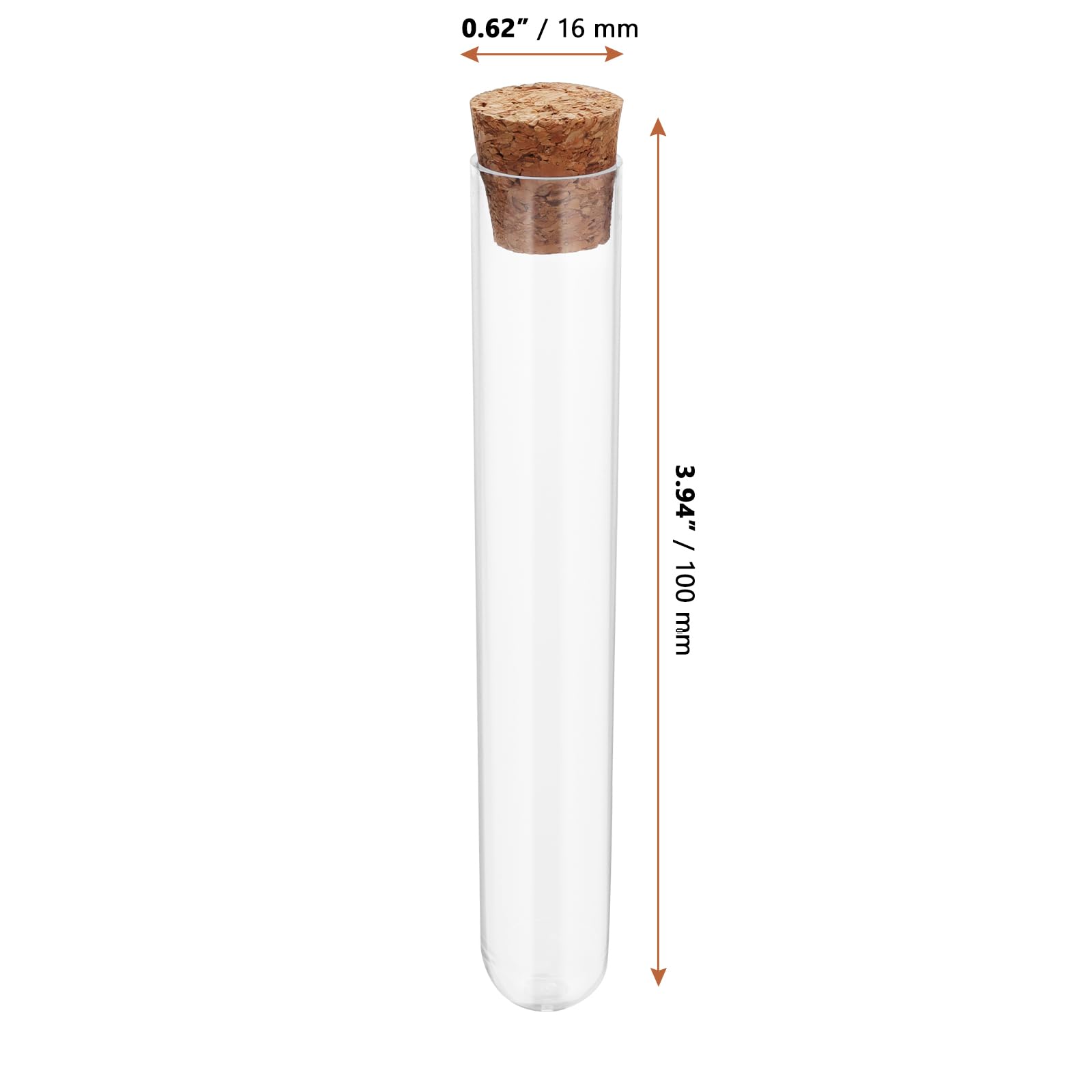 Lot de 120 tubes à essai avec bouchon, 16 x 100 mm, en plastique transparent, tubes à essai pour fleurs, bricolage, Candy Spices
