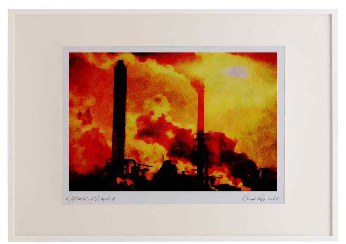 790079 Sunset On Pulp Mill Accentuates The Air Pollution It Produces Watercolour A2 Picture Frame Limited Edition A3