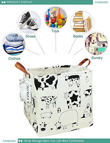 Fankang Square Nursery Hamper Storage Bins Canvas Laundry Basket Foldable With Waterproof Pe Coating Large Storage Baskets Gift Baskets For Children, Office, Bedroom, Clothes,Toys (Square Cows) #TOP7