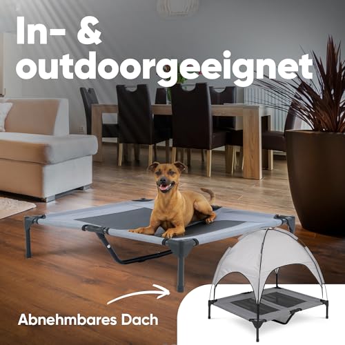 Deuline Hundeliege mit Dach erhöhtes Hundebett Garten Outdoor Haustierliege L-91x76x18/90cm GRAU 520082