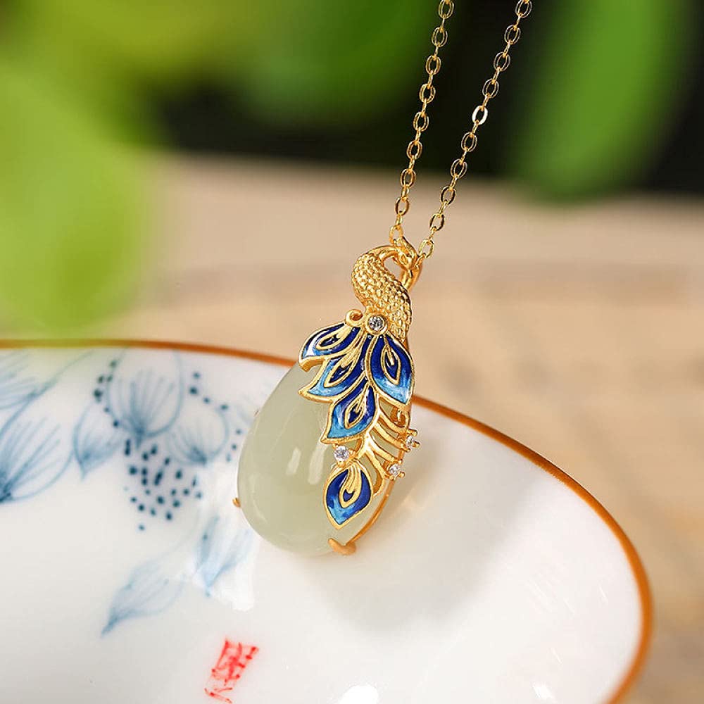 Accesorios Collar Vintage S925 para Mujer Chapado en Oro Cloisonne Phoenix Joyería clásica Hecha a Mano Collares con Colgante para Mujer Regalo con dijes Artesanía Antigua Nacional