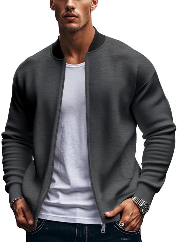 Men's Athletic Jacket - Lightweight Full Zip Stand Collar Slim Fit Outerwear for Spring Casual Wear - Image 3