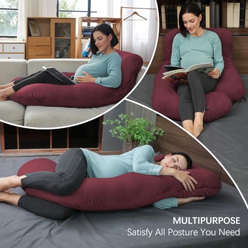 Image of MOON PARK Pregnancy Pillows for Sleeping - U Shaped Full Body Maternity Pillow with Removable Cover - Support for Back, Legs, Belly, HIPS - 65 Inch - Burgundy