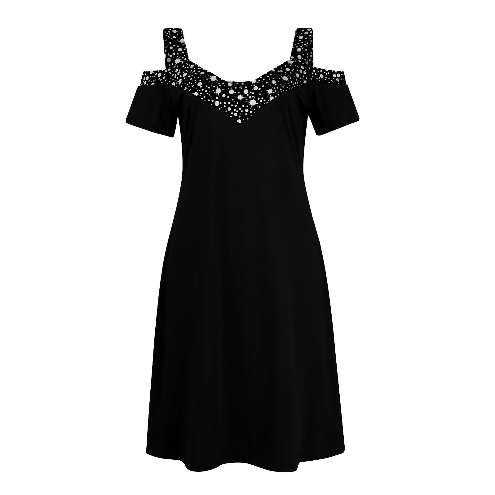 Kleid Damen Elegant Frauen Sexy Pailletten V-Ausschnitt Kalte Schulter A-Linie Swing Knielang Kleid Sommer Trägerkleid Festlich Kurzarm Abendkleider Minikleid Partykleid Cocktailkleid Sommerkleid