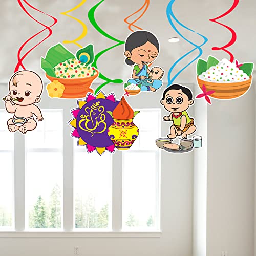 Zyozique Annaprasanam Hanging Swirls/Annaprashan Decoration Items/Rice Ceremony Decorations Items/Rice Ceremony Hanging Swirls/Baby Photoshoot Props for Rice Ceremony (Pack of 6)