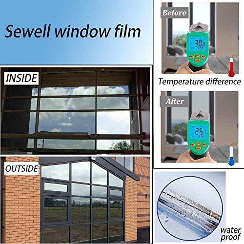 Window Film Privacy One Way Window Reflective Film Sun Blocking, Heat Control And Anti Uv Adhesive Mirror Window Tint For Home And Office, 60Inch X 17.7Inch, Silver #TOP4
