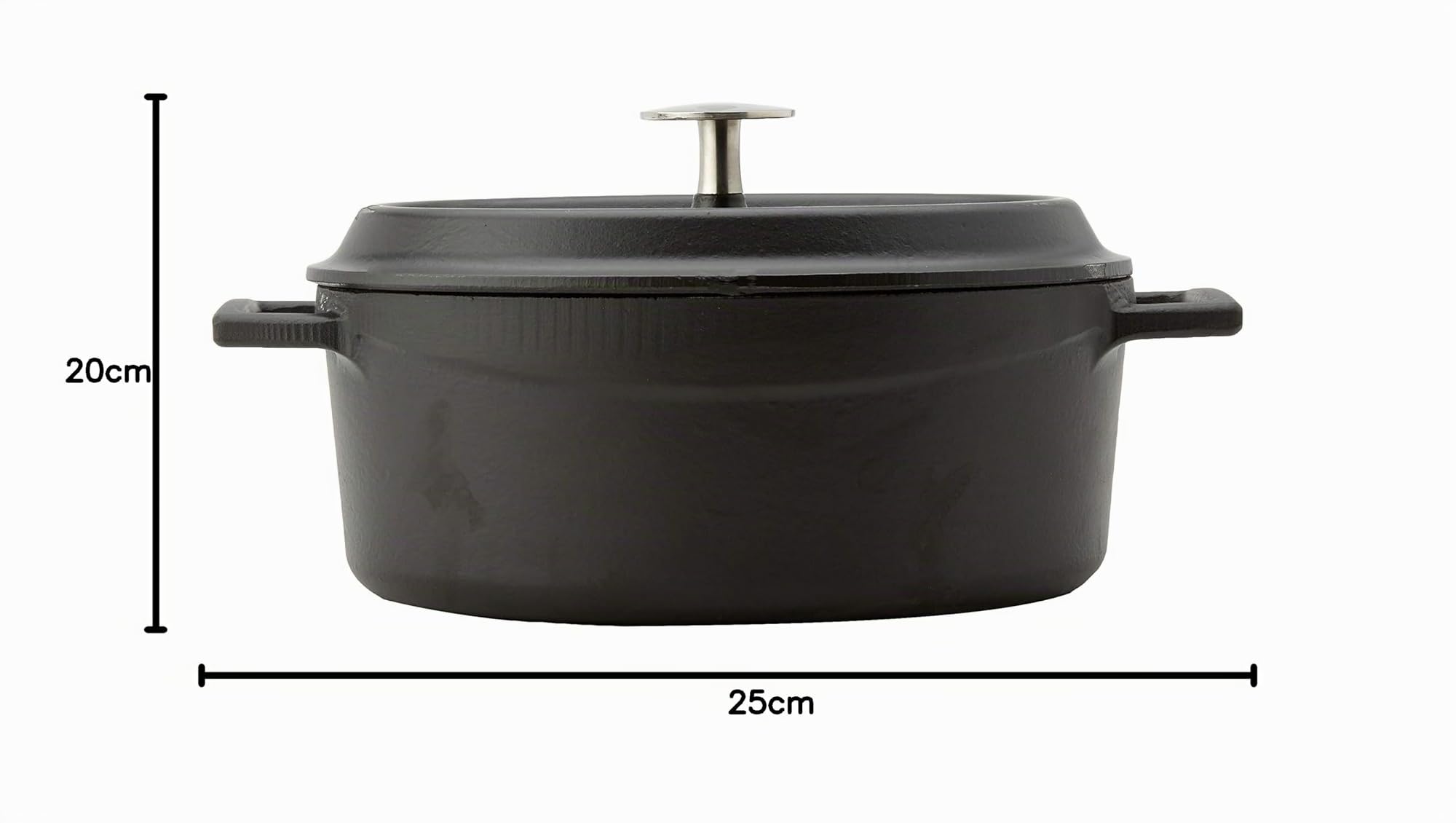 Pentole Agnelli Coghsop12625m - Casseruola Ovale In Ghisa Con 2 Maniglie, Nero (Opaco), 25 x 20 Cm, 1 Pezzo