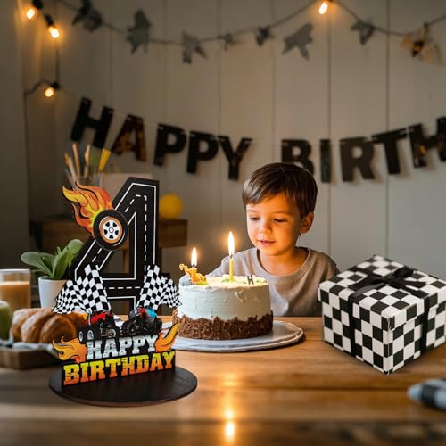 Image of Truck Birthday Number Sign Centerpiece, Truck Wooden Decoration Photo Props for Truck Birthday Decorations (4th)