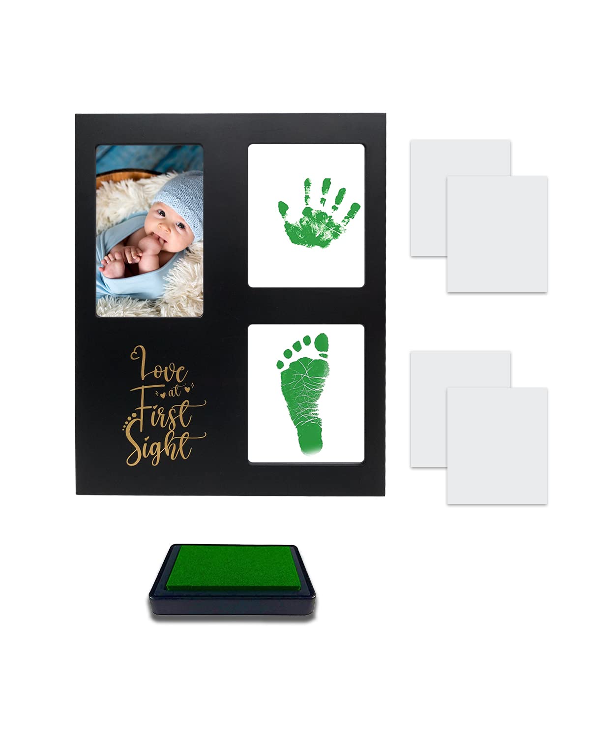 Mold Your Memories Reusable Ink Pad With Frame For Baby's Hand And Foot Impression|Multiple Use Ink Pad With 4 Imprint Card (Green),1 Count