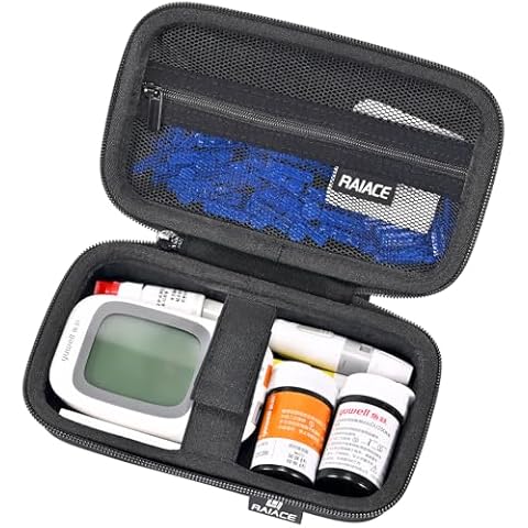 RAIACE Diabetic Supplies Hard Storage Case, Carrying Case with mesh pocket fit for Glucose Meter, Insulin Pen, Glucose Monitor, Blood Sugar Test Strips,Lancets. (Case Only)- Black Cover