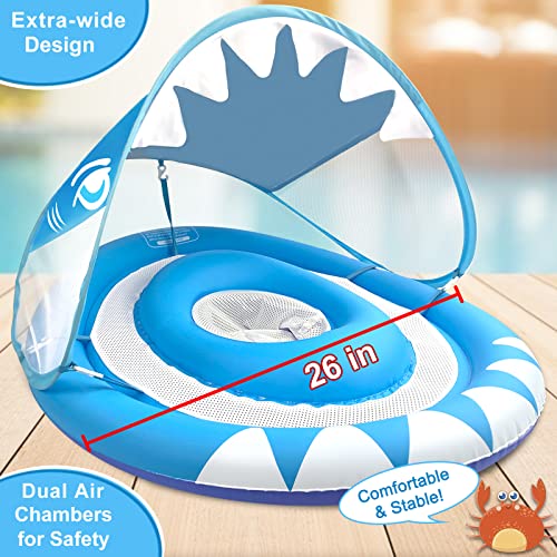 Baby Swimming Pool Float Ring With Removable Sun Canopy Safety Seat,Newest Double Airbag Inflatable Babies Spring Floatie Swim Trainer Newborn Infant Toddler, 6-36 Months (Blue) #TOP1