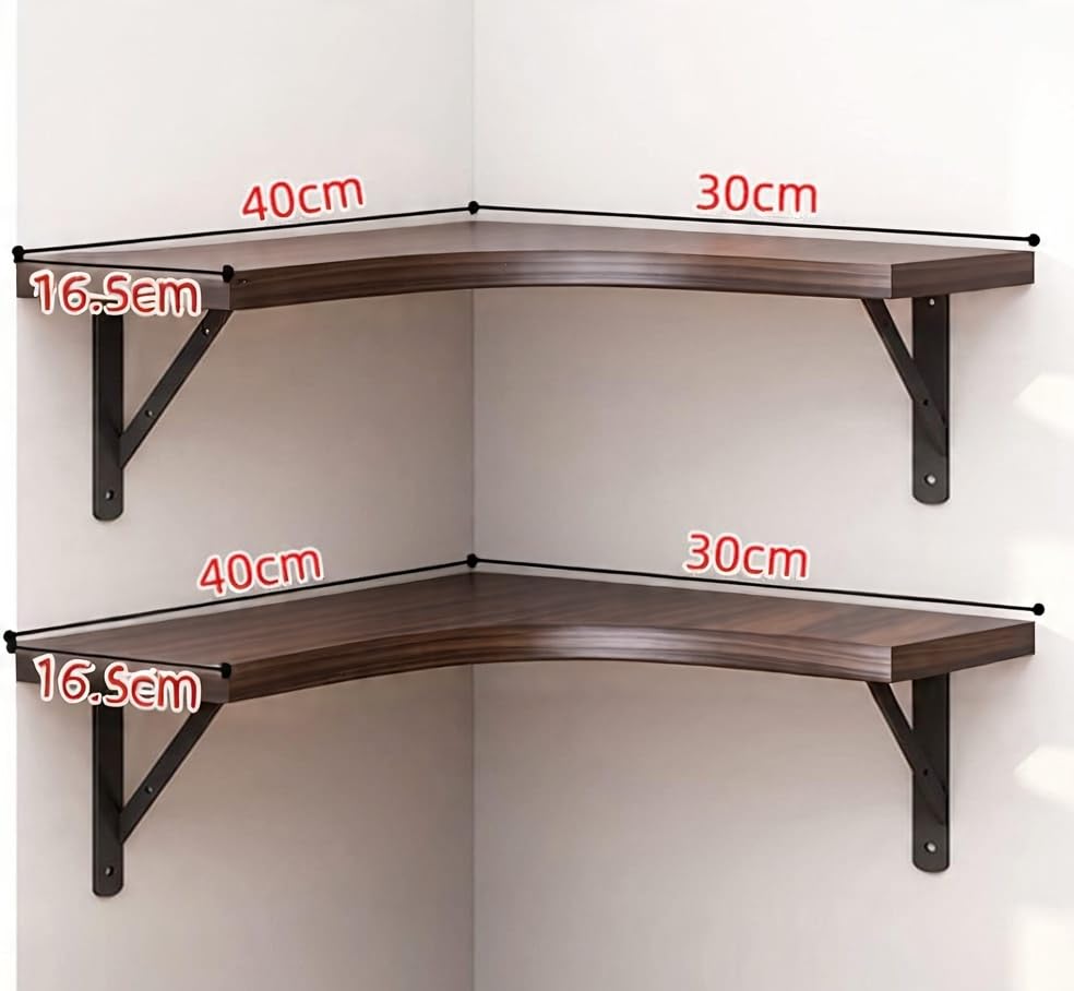 Image of Shoper cart Wooden Wall Shelves | Corner Wall Shelf | Book Shelf for Wall | Floating Wall Mounted Shelfs 5 Tier for Home Decoration Items, Brown, 40 x 30 x 16 cm, Pack of 2 (Brown)