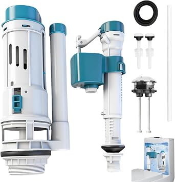 Toilet Flush System Replacement Kit, Toilet Cistern Flush Parts, Dual Flush Valve with Push Button Assembly Adjustable Height Cistern Replacement Valve