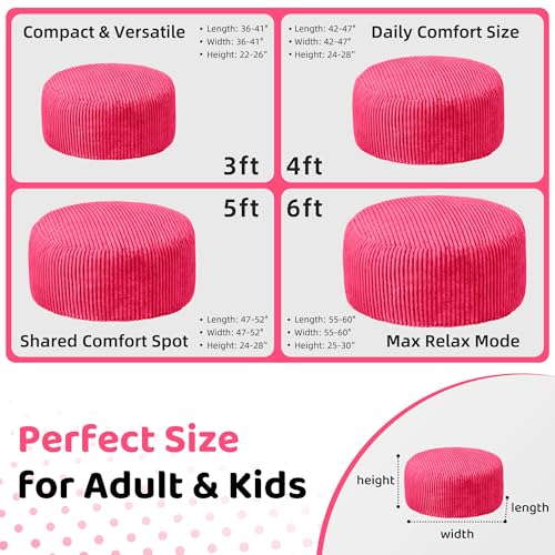 Image of HABUTWAY 6FT Bean Bag Chair, 6' Large Bean Bag Chairs for Adults with Removable Stripe Plush Cover, Memory Foam Beanbag Chair for Living Room Bedroom Dorm,Pink