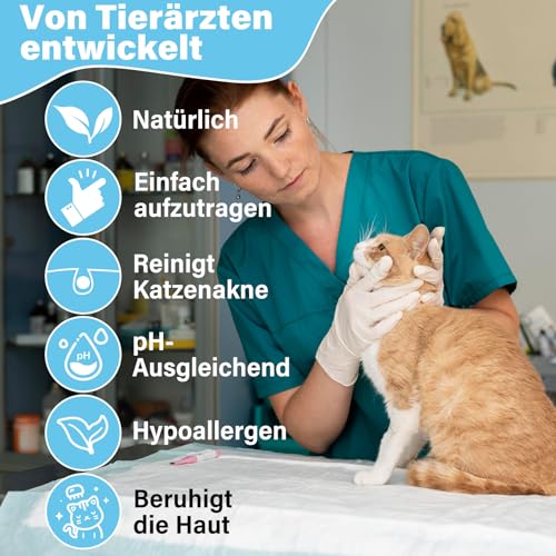 Oivolii Katzenakne Creme, 120 ml - Katzen-Akne-Kinnentferner, Sanfte Aknebehandlung, 2-in-1 Reinigungsgel & Bürste mit weicher Silikon-Schrubberbürste für