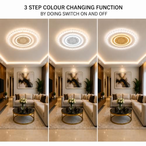 Image of FILLISKA Aluminium Luxurious 3 in 1 Led Ceiling /Wall Chandelier Light with 3 Step Colour Changing Function (Acrylic White-631-3)