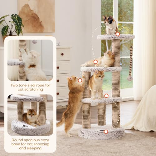 Torre para Gatos Multi-niveles con Rascador y Juguete Beige miniatura 4