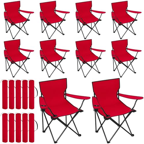 Huwena 10 Pack Folding Camping Chairs with Carry Bags and Cup Holders, Portable Outdoor Lawn Chairs Bulk for Sports Games, Backyard Party, Picnics, Beach, Events(Red) by Huwena - Used condition - US$122.87