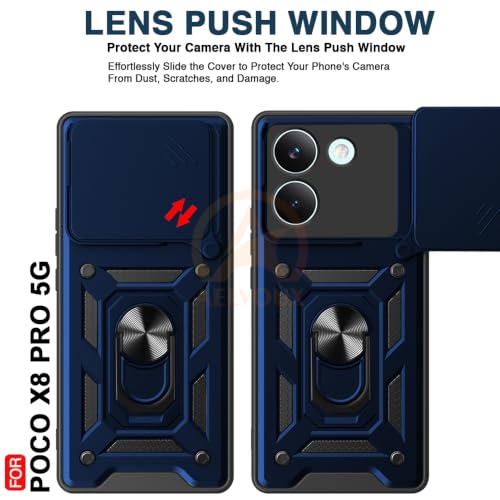 Image of AESTMO Tough Armor Mi Redmi Turbo 5 5G / Poco X8 Pro 5G Bumper Back Case Cover | Ring Holder & Sliding Camera Shield Cover | 360 Degree Protection Back Case Cover (Blue)