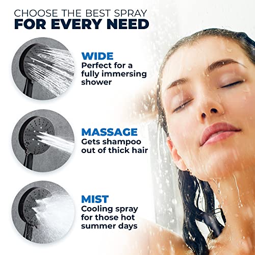 All Metal 3-Spray Handheld Shower Head With Long Hose And Brass Holder - Oil Rubbed Bronze - Showerhead With Handheld Sprayer - Wide, Massage, And Mist Sprays - 2.5 Gpm Multi-Function Shower Sprayer #TOP2