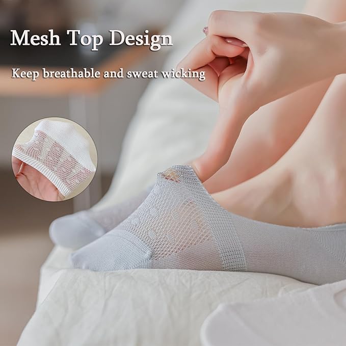 BIVOLU No Show Socks Womens - 6 Pairs Liner Flats Low Cut Socks Non Slip Invisible Ultra Thin Mesh Breathable Cotton Women Sock Comfortable Causal2