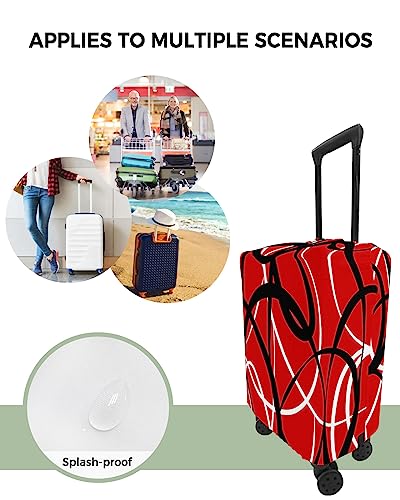 Travel Luggage Cover Spandex Elastic Suitcase Cover for Luggage, Scratch Proof Luggage Cover Protector for Trunk Case 29-32 Inch Luggage, Black and White Curved Texture Red4