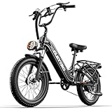 Lohang Vélo électrique XC20, 20 Pouces, Batterie 48V 15,6Ah, autonomie de 40 à 100 kilomètres, Suspension intégrale, 7 Vitesses (Noir).