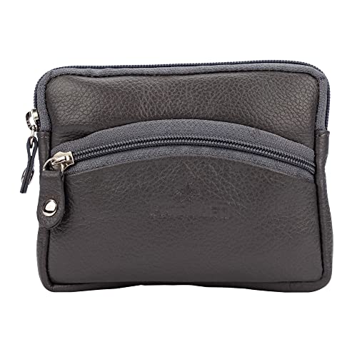 FINELAER Genuine Leather Coin Pouch Zipper Wallet and Change Purse for Men and Women (Grey)