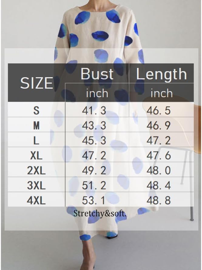 Akivide Women's Flowy Oversized Baggy Boho Floral Print Crewneck Long Sleeve Cotton Maxi Dress Loose Dress - Image 3