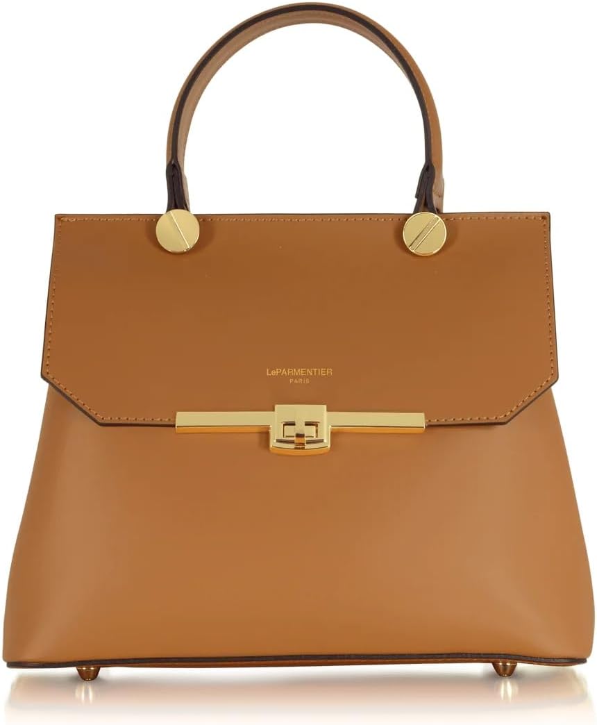 LeParmentier Atlanta Top Handle Satchel Bag, Genuine Leather, 10.6 x 8.7 x 4.7 inches, Gold Hardware