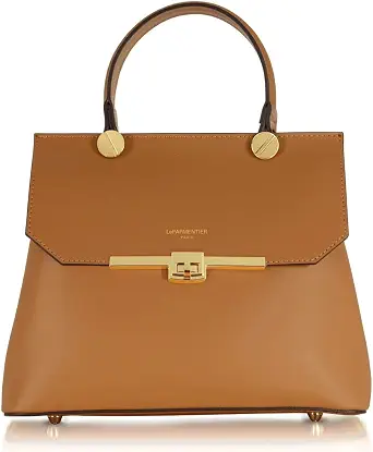 Atlanta Top Handle Satchel Bag, Genuine Leather, 10.6 x 8.7 x 4.7 inches, Gold Hardware