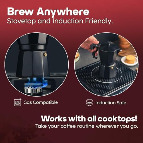 Image of ANKUL 2-in-1 Moka Pot Espresso Maker | Stovetop & Induction Compatible | 150ml Premium Aluminium | Italian Style Percolator Coffee Brewer | Brews 2-3 Cups | Espresso, Americano & More (150ml)