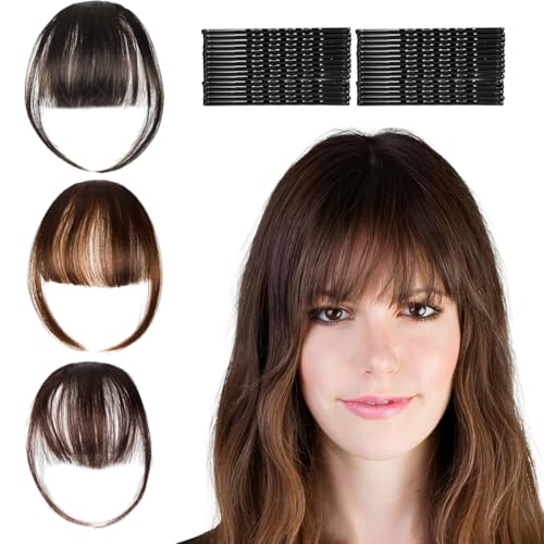 KEMUZ Flequillo Postizo Pelo Natural 3 Unidades, Clip Invisible Ultra Realista con Raíces 3D, Flequillo Grueso para Mujeres, Transforma Tu Look en Segundos para Fiestas o Diario