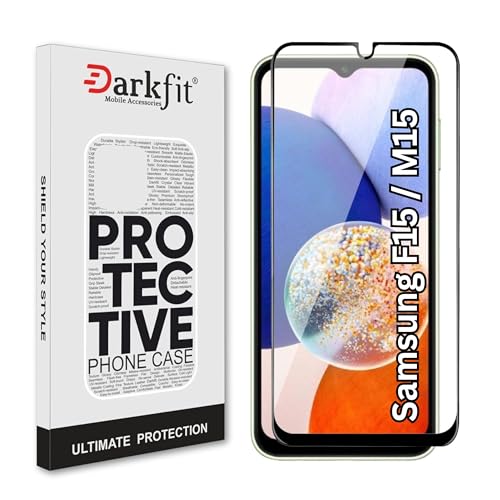 Image of DARKFIT Tempered Glass Premium Screen Protector Compatible for Samsung F15 / M15 5G | Edge to Edge Coverage with Easy Installation Kit | Scratch Resistance | HD Clear Glass (Black Border) | Pack of 1