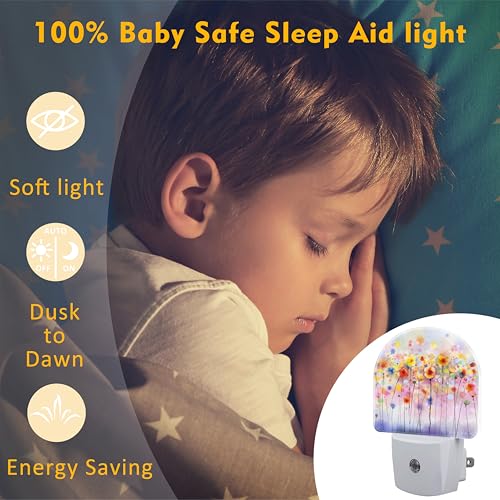 Image of Abstract Watercolor Flowers Night Light Plug into Wall, Blooming Cherry Tree Dusk to Dawn Night Light Plug in,0.5w Energy Saving Sleep Friendly NightLight for Kids Boys Girls Home Decor