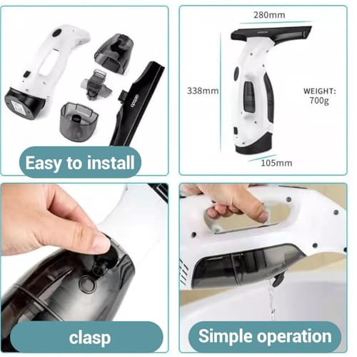 Image of Cordless Window Cleaner,Window Cleaner Squeegee Tool Set for Shower Glass and Strong Suction for Home, Mirror, Glass, Car Windshield, Countertop, Tiles