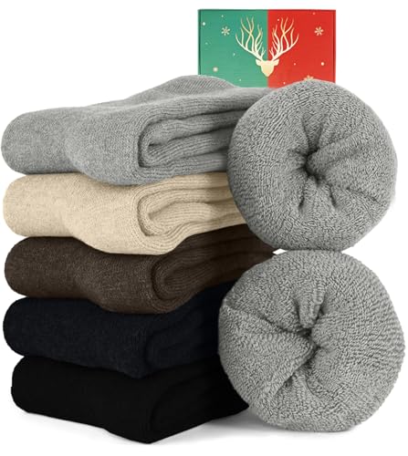 CheChury Calcetines Térmicos Mujer Calcetines 5 Pares Lana Gruesa Invierno Colorido Calcetines de Lana Calcetines Térmicos Cómodos y Transpirables Cálidos Regalo de Cumpleaños de Navidad para Mujer