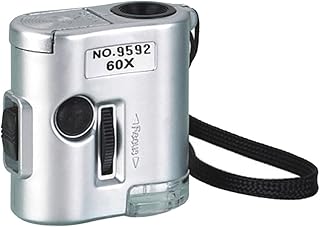 ميكروسكوب 60X باضاءة LED UV وبمكبر صغير ملائم للجيب من نيجينا، ميكروسكوب بعدسة زجاجية مزود بحلقة (اللون: فضي)