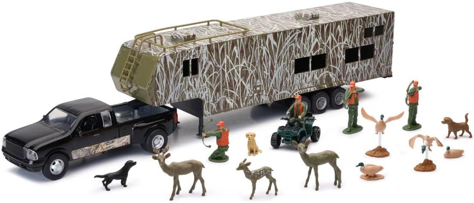 NewRay Wildlife Hunter Fifth Wheel W/ Camo Camper & Deer Set Scale 1:32, unisex